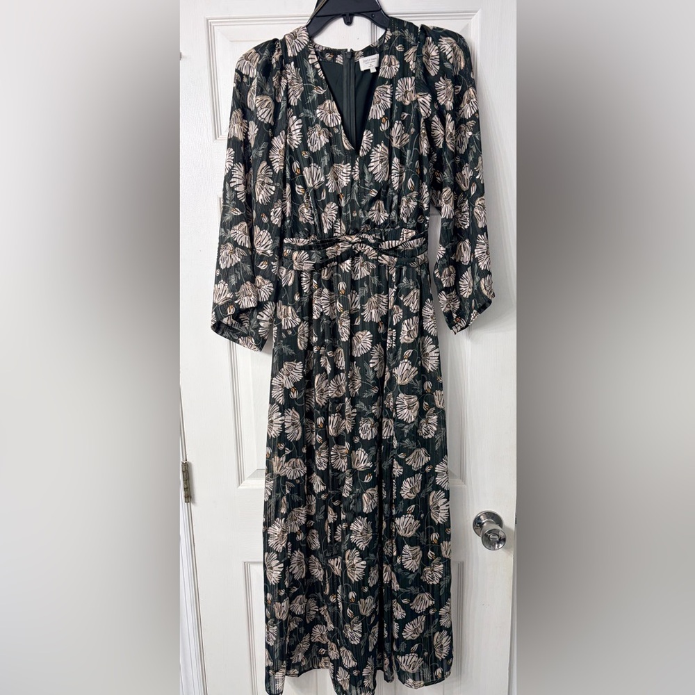 Gentle Fawn Dark Green Floral mid sleeve  Maxi Dress